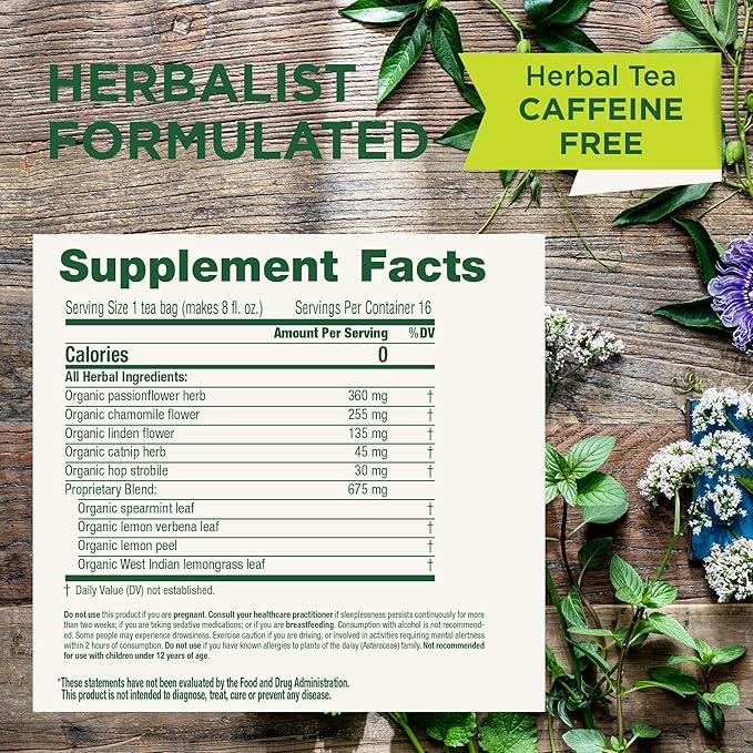 Traditional Medicinals Organic, Nighty Night Tea, Chamomile & Passionflower - Herbal Sleep Aid Teas - Kosher, Non-GMO, Caffeine-Free, Compostable - 16 Tea Bags