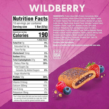 Pure Protein Wildberry Soft Baked Protein Bars – 12g Protein, 8g Fiber, Whole Grain Breakfast Bars, High Fiber, Individually Wrapped Protein Snacks for On-the-Go – 10 Count
