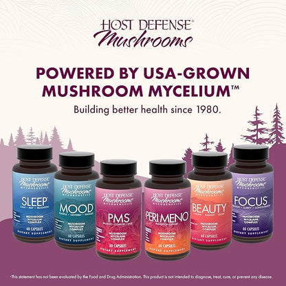 Host Defense MycoBenefits PMS Capsules - Mushroom Supplement for Women's Health Support - Support for Monthly Hormonal Fluctuations - Includes Maitake, Reishi, Vitex - 60 Capsules (30 Servings)