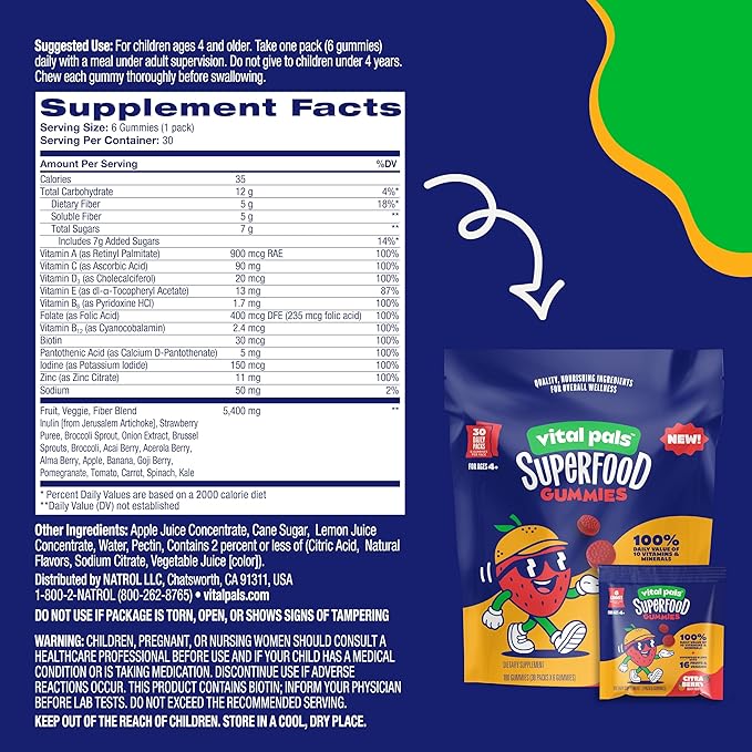 Citra-Berry Superfood Gummies for Kids – Kids Multivitamin Gummies with 16 Fruits & Vegetables, Fiber, Zinc & Iodine – Immune & Wellness Support, Fun and Great Tasting
