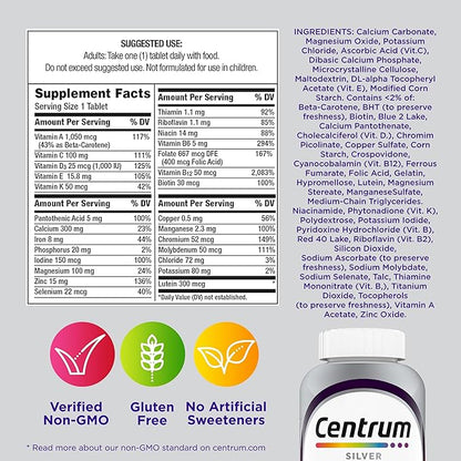 Centrum Silver Women's Multivitamin for Women 50 Plus, Multivitamin/Multimineral Supplement with Vitamin D3, B Vitamins, Non-GMO Ingredients, Supports Memory and Cognition in Older Adults - 100 Ct