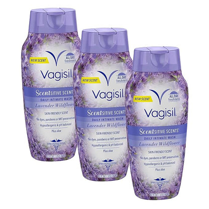 Vagisil Feminine Wash for Intimate Area Hygiene, Scentsitive Scents, pH Balanced and Gynecologist Tested, Spring Lilac, 12 oz (Pack of 3)