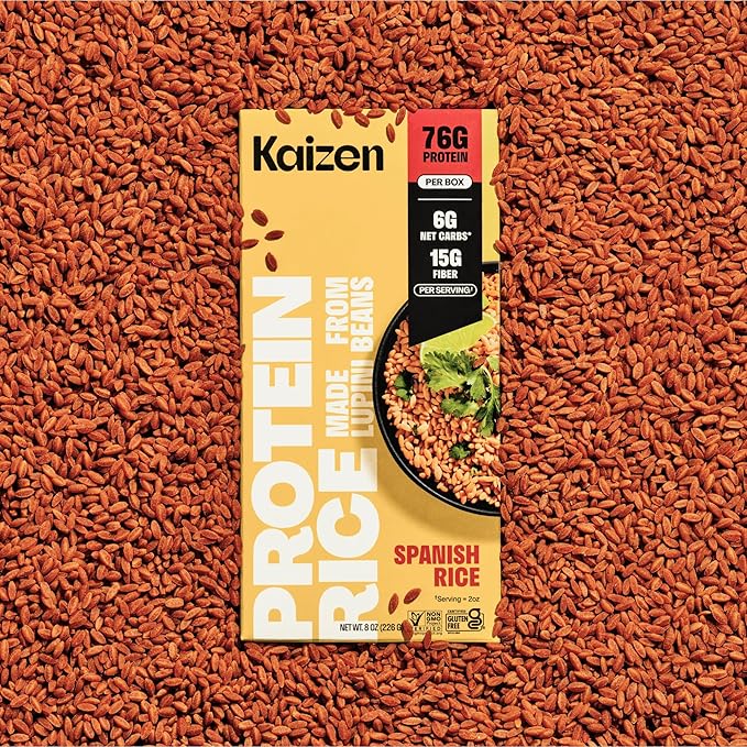 Kaizen Spanish Protein Rice, 20g Protein, Low Carb (6g Net Carbs), Keto-Friendly, Gluten-Free, Made with Plant-Based Lupini Beans, High Fiber, 8 Ounce, Pack of 3
