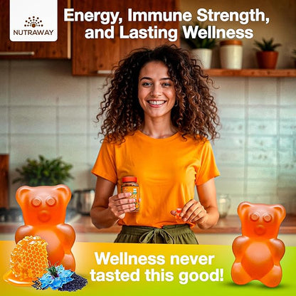 Black Seed Oil Gummies – Black Cumin Seed Oil, Ashwagandha, ACV, Biotin, Turmeric, Beet Root, Pomegranate, Vitamins C & B6 – Clean-Label Multivitamin Gummies for Adults & Kids