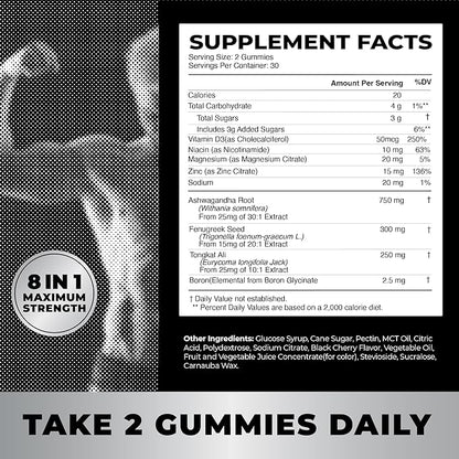 Testosterone Supplement for Men for Muscle Growth, Stamina & Performance | Testosterone Booster Muscle Builder for Men | Test Boost Max with Tongat Ali | Test Booster & Male Enhancement | 60 Gummies