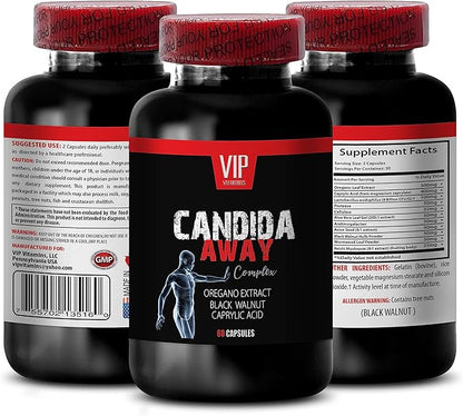 Natural detoxification Supplement - Candida Away Extra Strength Formula - Candida Support - Digestive AID - Candida Vitamins - Candida Cleanse - Oregano Oil Capsules - Black Walnut Hull - 1Bottle