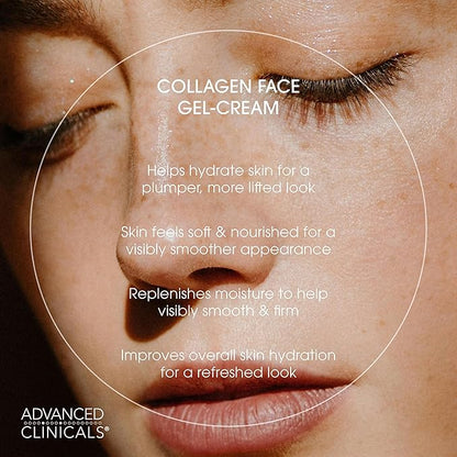 Advanced Clinicals Collagen Cream W/Hyaluronic Acid Face Moisturizer + Collagen Body Cream 2pc Skincare Set For Women & Men To Reduce Appearance Of Wrinkles, Fine Lines, & Uneven Skin Tone, 2pc Set