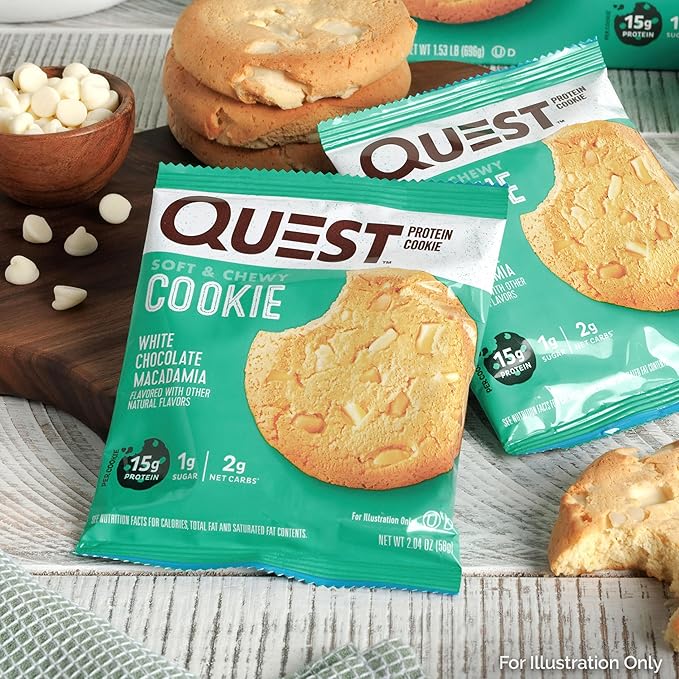 Quest Nutrition White Chocolate Macadamia Protein Cookie,15g Protein,1g Sugar,2g Net Carbs,Keto Friendly,High-Protein,Low Carb;,4 Count (Pack of 2)