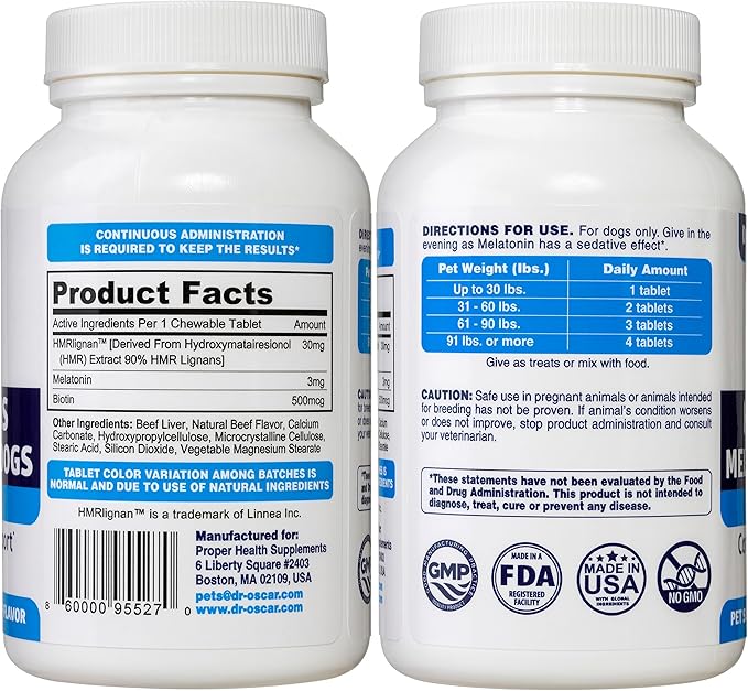 HMR Lignans and Melatonin for Dogs with Cushings. Superior 3in1 Formula with Biotin. Adrenal Support, Helps Maintain Normal Cortisol Levels. Better Than Lignans & Melatonin Only. Skin & Coat Support