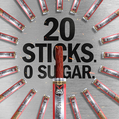 Jack Link's Original Zero Sugar Beef Sticks - (20 Pack) 0.92 oz Meat Sticks - Ready to Eat Protein Snacks - 5g Protein per Serving - Made with 100% Real Beef
