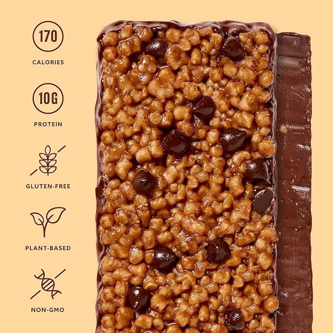 Mezcla Puff-Crispy Plant Based Protein Bars - Peanut Butter Chocolate - Healthy Snacks for Adults & Kids - Perfect School, Travel, & Office Snacks - Gluten Free, Vegan, Non GMO, 10g Protein - 12 Count