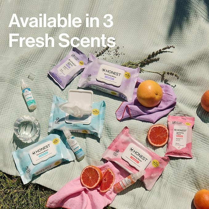 The Honest Company Grapefruit Grove Sanitizing Wipes, Kills 99.99% of Germs, Safe for All Hands, Antibacterial, Dermatologist Tested, 50 Count