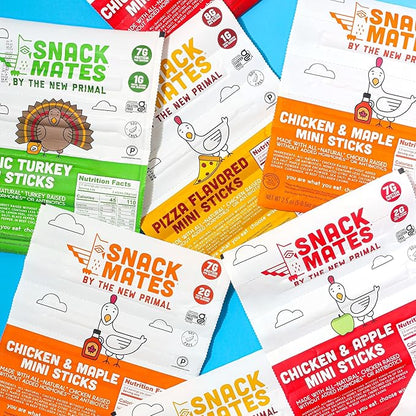 The New Primal Snack Mates Chicken & Maple Sticks, Gluten Free Healthy Snacks for Kids, Low Sugar High Protein Back to School Snacks, Mini Paleo Jerky Meat Stick, 5g Protein, 35 Calories, 0.5 Ounce (Pack of 90)