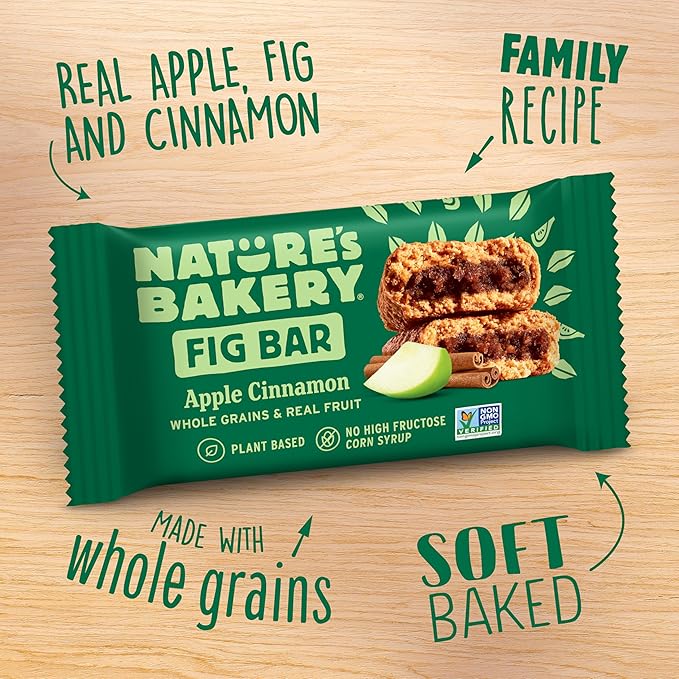 Nature's Bakery Whole Wheat Fig Bars, Apple Cinnamon, Real Fruit, Vegan, Non-GMO, Snack Bar, 1 Box With 12 Twin Packs (12 Twin Packs) (Pack of 2)