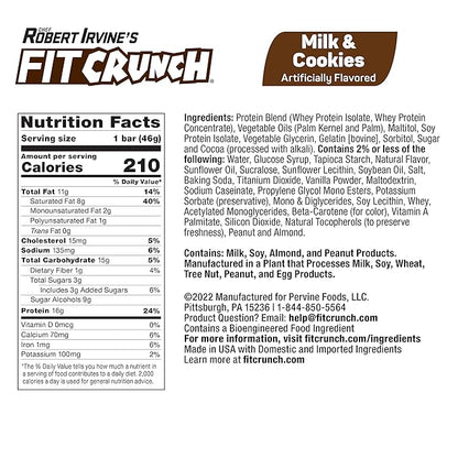 FITCRUNCH Snack Size Protein Bars, 6-Layer Baked Bar, 3g of Sugar & Soft Cake Core (18 Bars, Milk and Cookies)