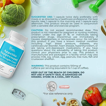 Appetite Suppressant for Weight Loss - Diet Pills for Women w/ Garcinia, Ginger Root, Guarana - Thermogenic Fat Burner & Metabolism Booster for Women & Men | Belly Fat + Energy Support, 60 Caps