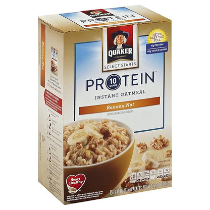Quaker, Protein Instant Oatmeal, Banana Nut, 12.9 Oz, 6 Count (Pack of 12)