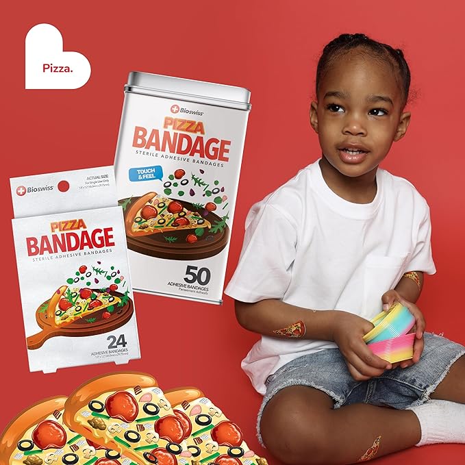 BioSwiss Bandages, Pizza Shaped Self Adhesive Bandage Set, Latex Free, Sterile Wound Care, 24 Count