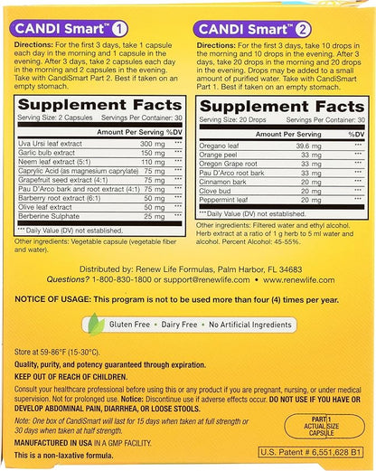 Renew Life Adult Cleanse - CandiSmart - 15-Day Yeast Cleansing Program - 2-Part Kit - Gluten & Dairy Free - 60 Vegetarian Capsules + 1 Fl. Oz. Tincture