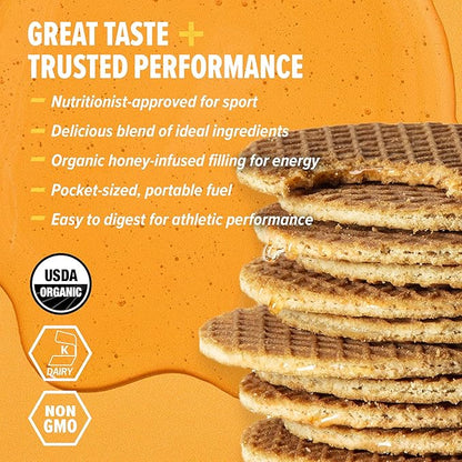 Honey Stinger Organic Energy Waffle Classic Original Flavors Variety Pack of 18, 6 Pack Each of Honey, Salted Caramel, Peanut Butter, Nutritious Stroopwafel Snack for Performance, Cycling, Running