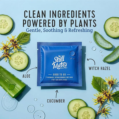 Stall Mates Witch Hazel: Flushable Wipes, Individually Wrapped, Travel Friendly, Soothing Witch Hazel, Unscented with Cucumber, Aloe and Chamomile, (30 on-the-go singles)