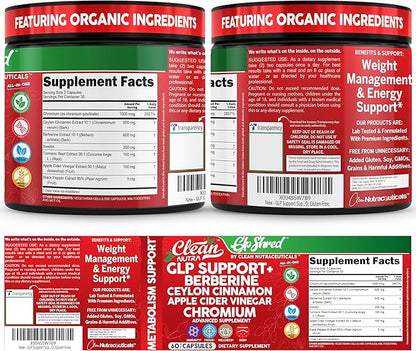 GLP1 Supplement Berberine Ceylon Cinnamon Apple Cider Vinegar Chromium Turmeric PCOS Supplements Immunity & Metabolism Support 60 Vegan Capsules by Clean Nutra