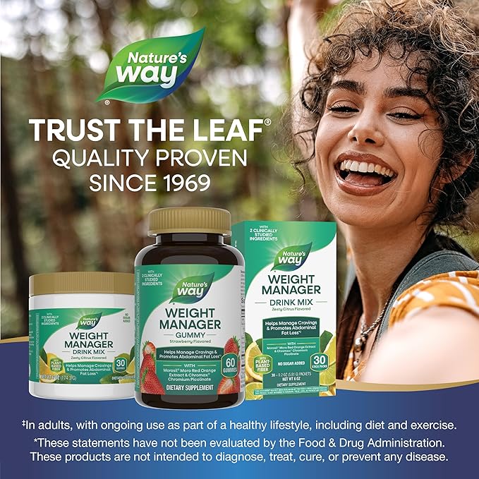 Nature's Way Weight Manager Gummy, Helps Manage Cravings & Promotes Abdominal Fat Loss*(1), with Clinically Studied Ingredients, Vitamins B6 & B12, Strawberry Flavored, 60 Gummies