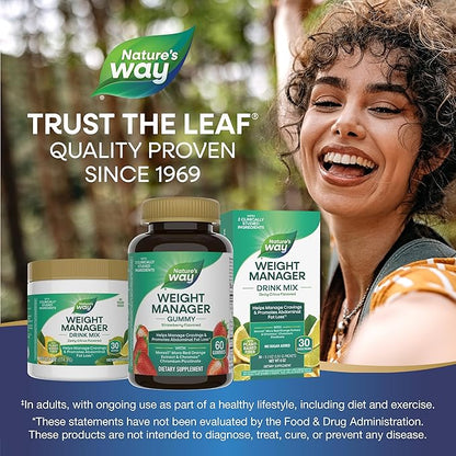 Nature's Way Weight Manager Gummy, Helps Manage Cravings & Promotes Abdominal Fat Loss*(1), with Clinically Studied Ingredients, Vitamins B6 & B12, Strawberry Flavored, 60 Gummies
