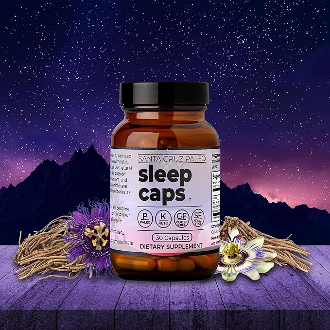 Santa Cruz Paleo Sleep Caps with L-Theanine, Lemon Balm, Passion Flower & Valerian Root, Melatonin-Free Nighttime Relaxation, Paleo & Keto Friendly, Sugar & Gluten Free, 30 Capsules