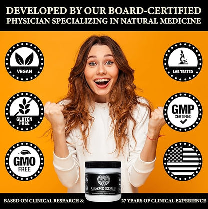 Crave Edge Alcohol Craving Support, Physician-Formulated Anti Alcohol Replacement Drink, Stop Drinking, Liver Detox, Fast Acting, No Big Pills or Bad Taste (150G Powder, 30 Servings)