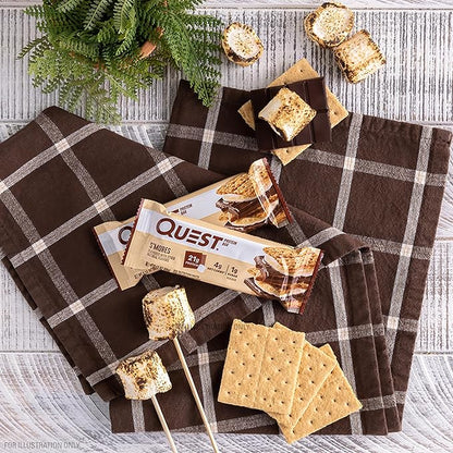 Quest Nutrition S'mores Protein Bar, 21g Protein, 4g Net Carbs, 1g Sugar, Gluten Free, Keto Friendly, 4 Count