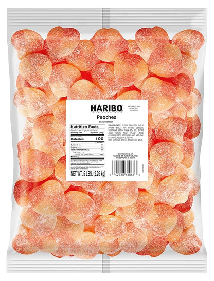 Haribo Gummi Candy, Peaches, 5-Pound Bag