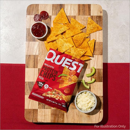 Quest Nutrition Pizza Tortilla Style Protein Chips, 19g Protein, 4g Net Carbs, High Protein Snack, Low Carb, Gluten Free, 1.01 oz bags, 4 Count
