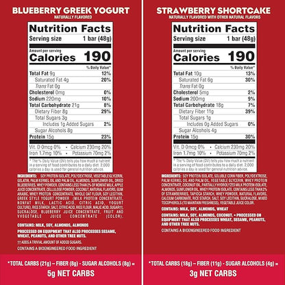 Atkins Blueberry Greek Yogurt & Strawberry Shortcake High Protein Bar, High Fiber, Keto Friendly, 12 Count (6 Bars Each Flavor)