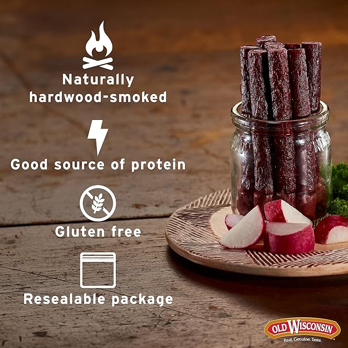 Old Wisconsin Beef Sausage Snack Sticks, Naturally Smoked, Ready to Eat, High Protein, Low Carb, Keto, Gluten Free, 26 Ounce Resealable Package (Pack of 2)