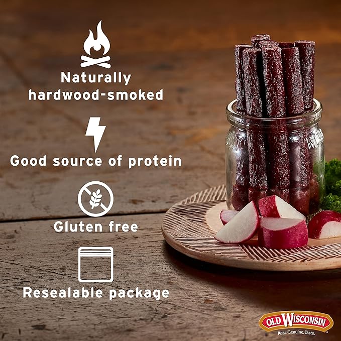 Old Wisconsin Turkey Sausage Snack Sticks, Naturally Smoked, Ready to Eat, High Protein, Low Carb, Keto, Gluten Free, 16 Ounce Resealable Package