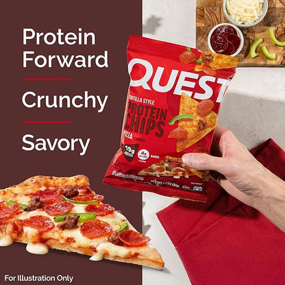 Quest Nutrition Pizza Tortilla Style Protein Chips, 19g Protein, 4g Net Carbs, High Protein Snack, Low Carb, Gluten Free, 1.01 oz bags, 4 Count