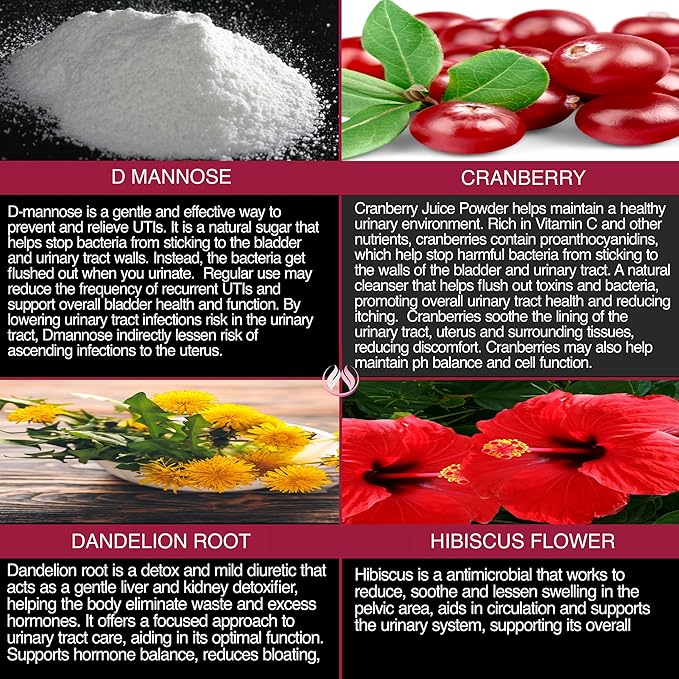 THE ENCLARE NUTRITION D Mannose with Cranberry Pills, Urinary Tract Health UTI Support, Kidney, Bladder, Liver Cleanse, Detox. D-mannose 1000mg Capsules, Cranberry Juice Powder, Dandelion & Hibiscus
