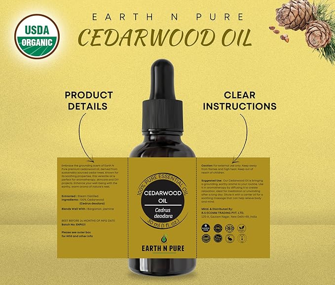 Earth N Pure Cedarwood Essential Oil for Skin and Hair | Natural and Therapeutic Grade | 50 ML
