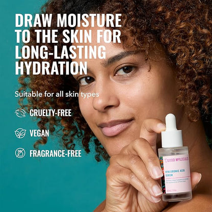 Good Molecules Hyaluronic Acid Serum Pack 2 – 30 ml Each | 1% Hyaluronic Acid, Non-Greasy Ultra Hydrating Serum, Facial Moisturizer for Plumper Skin, Skin Care for Face