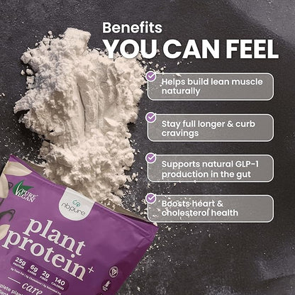 nbpure Vegan Pea Protein Powder, Vanilla – Lean Muscle + Hunger & Bloating Support for Women, Men, Kids – 25g Plant Protein Per Serving – No Artificial Sweeteners or Flavors, Gusset, 25 Servings