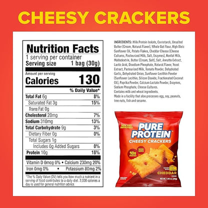 Pure Protein Cheesy Crackers, Cheddar, High Protein Snack, 10G Protein, 1.06 Oz (Pack of 12)