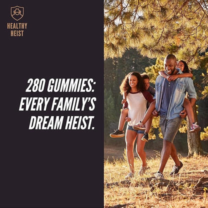 Sambucus Black Elderberry Gummies for Adults and Kids with Zinc and Vitamin C, 280 Gummy Bulk Size, Chewable Immune Support, Non GMO, Kosher, Pectin, Vegan, Delicious Berry Flavor by Healthy Heist