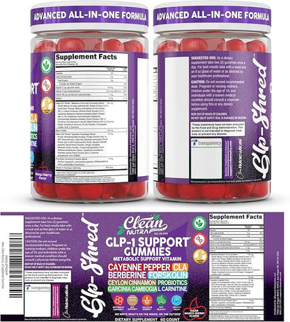 Clean Nutra Gummies with Cayenne Pepper, CLA, Berberine, Forskolin, Ceylon Cinnamon, Probiotics, Garcinia Cambogia & L-Carnitine | Mango Cherry Flavor | 60 Count Chewable Supplement Gummies