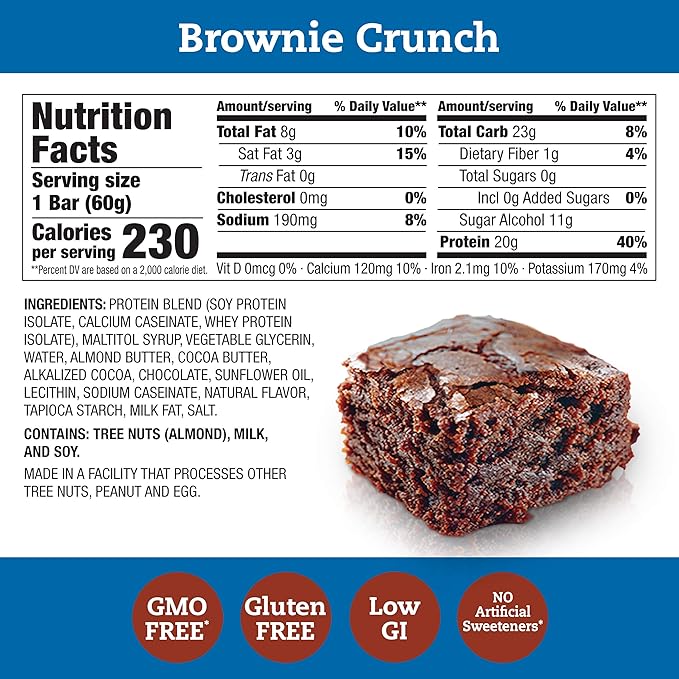 think! Protein Bars, High Protein Snacks, Gluten Free, Sugar Free Energy Bar with Whey Protein Isolate, Brownie Crunch, Nutrition Bars without Artificial Sweeteners, 2.1 Oz (12 Count) (Pack of 2)