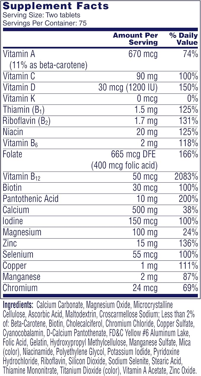 ONE A DAY Proactive 65+, Mens & Womens Multivitamin, Supplement with Vitamin_A, Vitamin_C, Vitamin_D, and Zinc for Immune Health Support*, Calcium, Folic Acid & More, Tablet, 150 Count (Pack of 2)