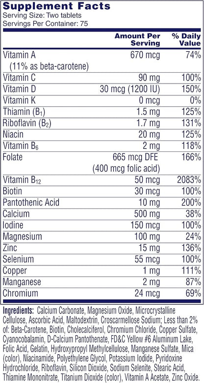 ONE A DAY Proactive 65+, Mens & Womens Multivitamin, Supplement with Vitamin_A, Vitamin_C, Vitamin_D, and Zinc for Immune Health Support*, Calcium, Folic Acid & More, Tablet, 150 Count (Pack of 2)