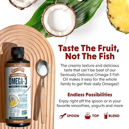 Barlean's Omega 3 Fish Oil Liquid Supplement for Men and Women, 1080mg of EPA and DHA Fatty Acid, Promotes Brain & Heart Health - Non-GMO, Pina Colada, 16 oz