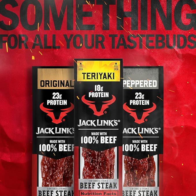 Jack Link's Teriyaki Beef Steaks - Ready to Eat Real Meat Protein Snacks - 18g Protein per Serving - Made with 100% Real Beef - (12 Pack) 2 oz Meat Snacks