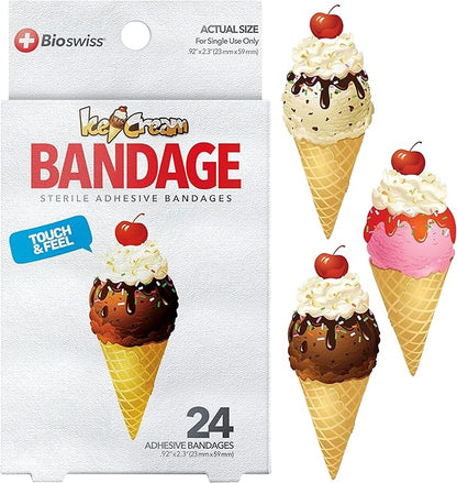 BioSwiss Bandages, Ice Cream Shaped Self Adhesive Bandage Set, Latex Free, Sterile Wound Care, 24 Count